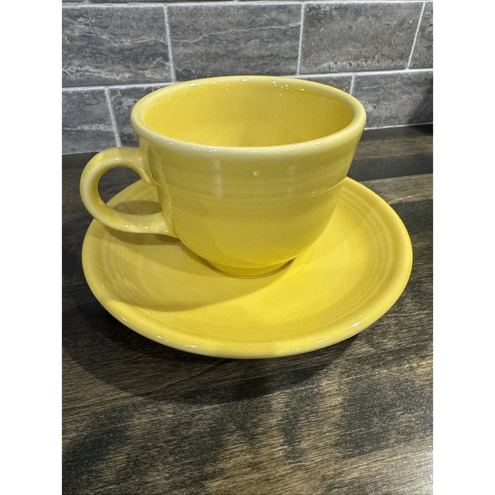Fiestaware Fiesta‎ Sunflower Yellow Cup and Saucer Set Homer Laughlin